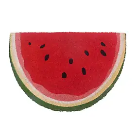 Paillasson d'entrée demi lune pastèque antidérapant en fibre de coco rouge L.60 x l.40cm Ornami
