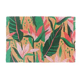 Paillasson d'entrée antidérapant en fibre de coco fleuri multicouleurs L.60 x l.40cm Ornami