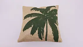 Coussin effet paille feuilles de palmier beige, vert L.40 x l.40cm Ornami