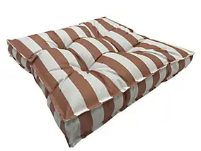 Coussin de sol déperlant rayé terracotta blanc L.60 x l.60 x ep.10cm Ornami