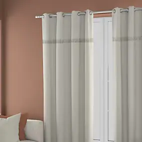 Rideau tamisant à œillets Marley à franges beige l.140 x H.260cm Ornami
