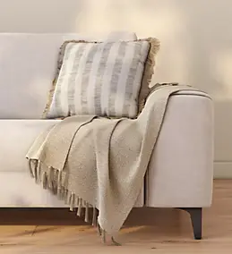 Housse de coussin Kamea coton et jute rayé à franges beige l.45 x L.45cm Ornami