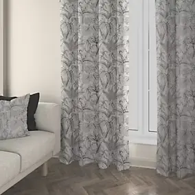Rideau tamisant à œillets Strely feuillage noir et blanc l.140 x H.260cm Ornami