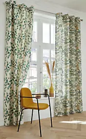 Rideau tamisant à œillets fleuri Fosca vert et blanc l.140 x H.260cm Ornami
