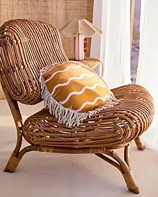 Coussin rond en coton effet velours marron à franges Ø.40 cm Maison Paloma x Castorama