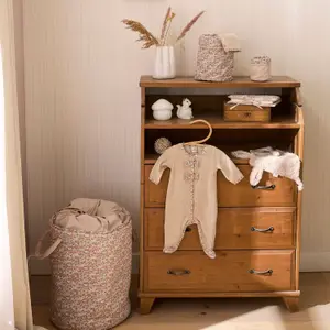 Pyjama hiver en velours beige et nœuds liberty (1 mois)