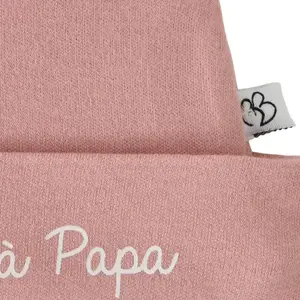 Bonnet de naissance doublé pur coton Mon cœur est à Papa rose thé