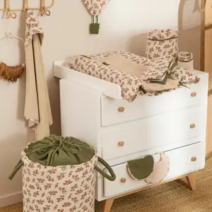 Tapis de jeu réversible et fond de parc fleurs et fausse fourrure beige (75x95 cm)