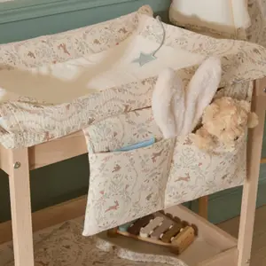 Housse de matelas à langer jardin enchanté ivoire et vert de gris (60x80 cm)