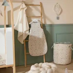 Maxi panier de rangement à anses jardin enchanté et vert de gris (40x45cm)