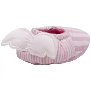 Chaussons avec ailes d'ange gaze de coton rayé vieux rose (0-6 mois)
