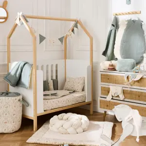 Lange en double gaze de coton gaufré jardin enchanté et vert de gris