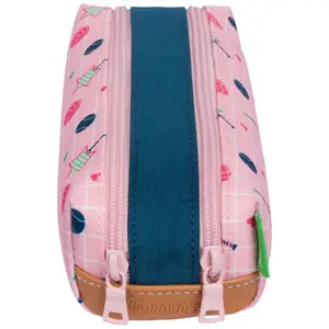 Trousse double compartiment Les Fantaisies Caroline Vert et Rose