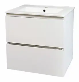 Meuble sous vasque à suspendre 2 tiroirs l.61,5 cm avec plan vasque résine, blanc mat, Ondee Trendy