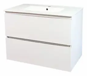 Meuble sous vasque à suspendre 2 tiroirs l.81,5 cm avec plan vasque céramique, blanc mat, Ondee Trendy
