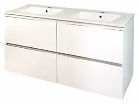 Meuble sous vasque à suspendre 4 tiroirs l.121,5 cm avec plan double vasque céramique, blanc mat, Ondee Trendy