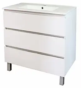 Meuble sous vasque à poser 3 tiroirs l.81,5 cm avec plan vasque céramique, blanc mat, Ondee Trendy