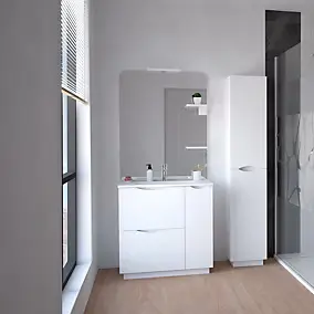 Meuble sous vasque 80 cm blanc avec vasque et miroir LED, Ondee Palermo