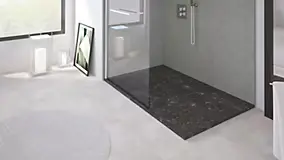 Receveur de douche extra plat 90 x 100 cm, résine et minéral, terrazzo noir, Ayor Bathroom Nola
