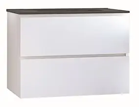 Meuble sous vasque à suspendre 2 tiroirs l.81,5 cm avec plan vasque résine, blanc mat, Ondee Trendy