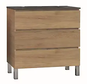 Meuble sous vasque à poser 3 tiroirs l.81,5 cm avec plan vasque résine, effet bois, Ondee Trendy