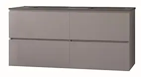 Meuble sous vasque à suspendre 4 tiroirs l.121,5 cm avec plan double vasque résine, gris mat, Ondee Trendy