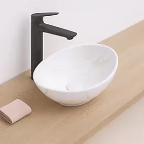 Vasque à poser ovale en céramique effet marbre blanc H.14 cm, Ondee