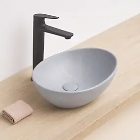 Vasque à poser ovale en céramique effet béton H.14 cm, Ondee