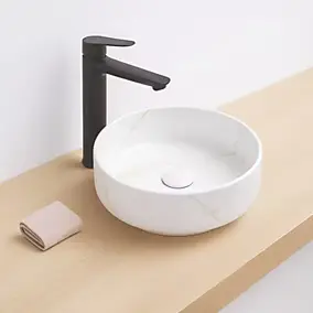 Vasque à poser ronde en céramique effet marbre blanc H.14 cm, Ondee