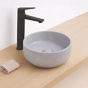 Vasque à poser ronde en céramique effet béton H.14 cm, Ondee