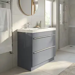 Meuble vasque à poser gris l.80 cm Imandra + plan vasque blanc résine Mila, GoodHome