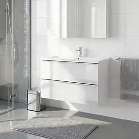 Meuble vasque suspendu blanc brillant l.100 cm Imandra + plan vasque blanc céramique Nira, GoodHome