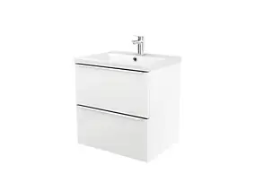 Meuble vasque suspendu blanc brillant l.60 cm Imandra + plan vasque blanc céramique Nira, GoodHome