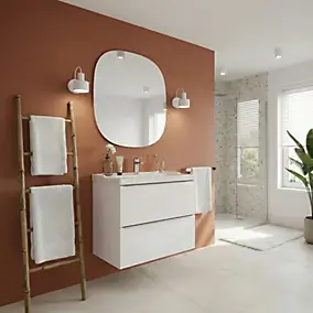 Meuble vasque suspendu blanc brillant l.60 cm Imandra + plan vasque blanc céramique Lana, GoodHome