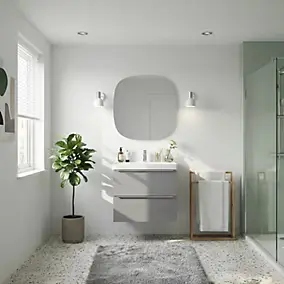 Meuble vasque suspendu gris brillant l.60 cm Imandra + plan vasque blanc résine Mila, GoodHome