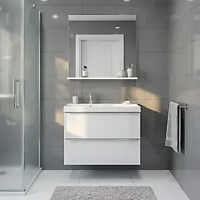 Meuble vasque suspendu blanc brillant l.80 cm Imandra + plan vasque blanc résine Mila, GoodHome