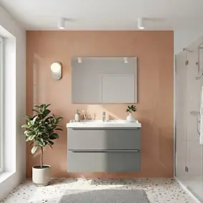 Meuble vasque suspendu gris brillant l.80 cm Imandra + plan vasque blanc céramique Lana, GoodHome