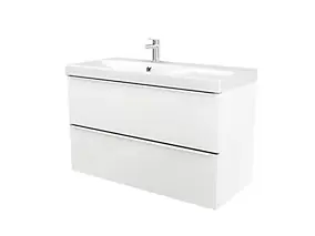 Meuble vasque suspendu blanc brillant l.100 cm Imandra + plan vasque blanc résine Mila, GoodHome