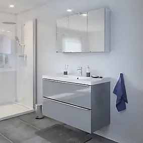 Meuble vasque suspendu gris l.100 cm Imandra + plan vasque blanc céramique Lana, GoodHome