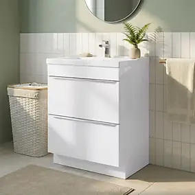 Meuble vasque à poser blanc l.60 cm Imandra + plan vasque blanc céramique Lana, GoodHome
