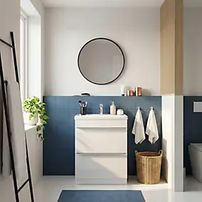 Meuble vasque à poser blanc l.60 cm Imandra + plan vasque blanc résine Mila, GoodHome