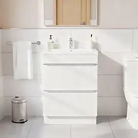 Meuble vasque à poser blanc l.60 cm Imandra + plan vasque blanc céramique Nira, GoodHome