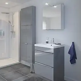Meuble vasque à poser gris l.60 cm Imandra + plan vasque blanc céramique Lana, GoodHome