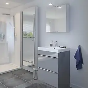 Meuble vasque à poser gris l.60 cm Imandra + plan vasque blanc résine Mila, GoodHome