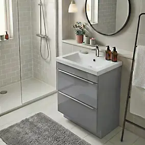 Meuble vasque à poser gris l.60 cm Imandra + plan vasque blanc céramique Nira, GoodHome