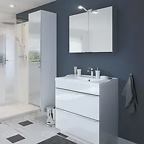 Meuble vasque à poser blanc l.80 cm Imandra + plan vasque blanc céramique Lana, GoodHome