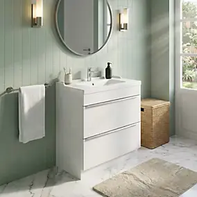 Meuble vasque à poser blanc l.80 cm Imandra + plan vasque blanc résine Mila, GoodHome