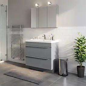 Meuble vasque à poser gris l.80 cm Imandra + plan vasque blanc céramique Lana, GoodHome