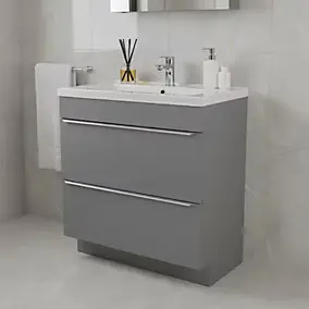 Meuble vasque à poser gris l.80 cm Imandra + plan vasque blanc céramique Nira, GoodHome