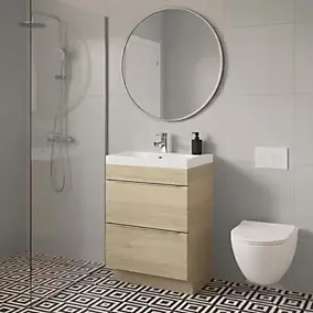 Meuble vasque à poser Imandra effet chêne l.60 cm + plan vasque blanc résine Mila, GoodHome